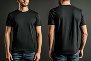 plain black t-shirt, front and back, a Shirt Mockup by VetalStock (Thumbnail 1 of 3)