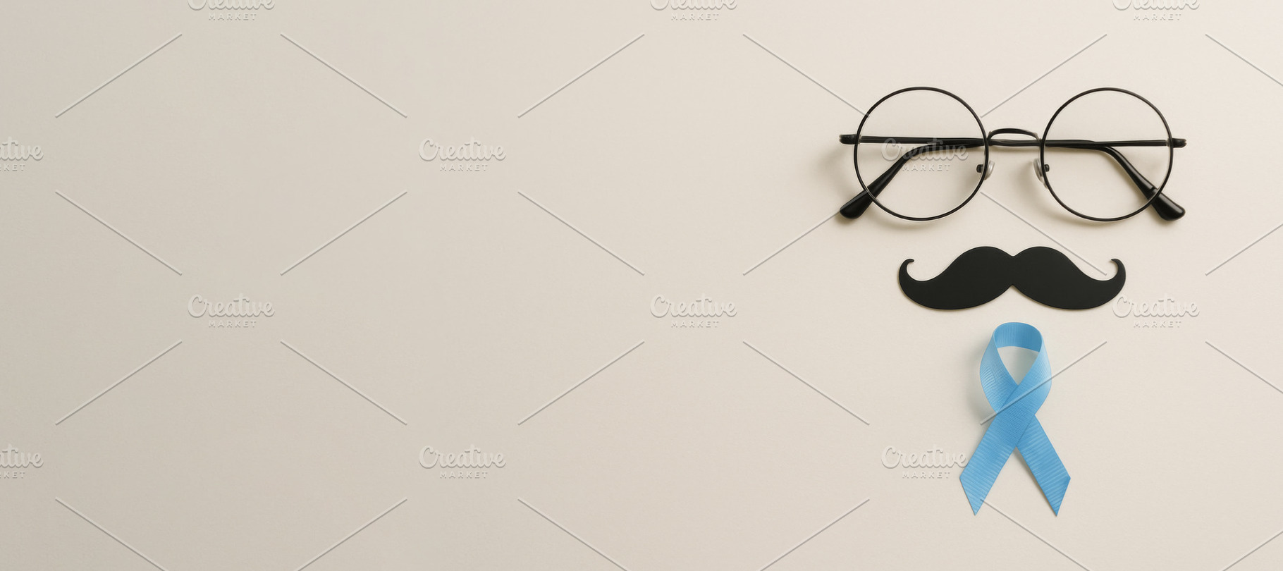 Men health awareness concept with mustache and ribbon on light b, a Photo by Dvoevnore photos