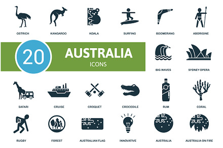 Australia icon set. Collection, an Object Illustration by Aimagenarium@gmail.com