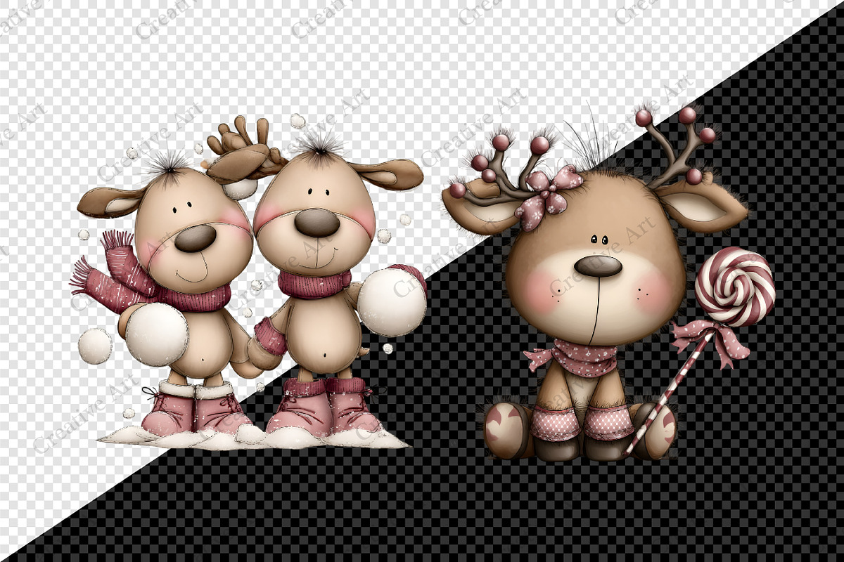Watercolor Christmas Reindeer Bundle, an Illustration by Creative Art (Photo 7 of 9)