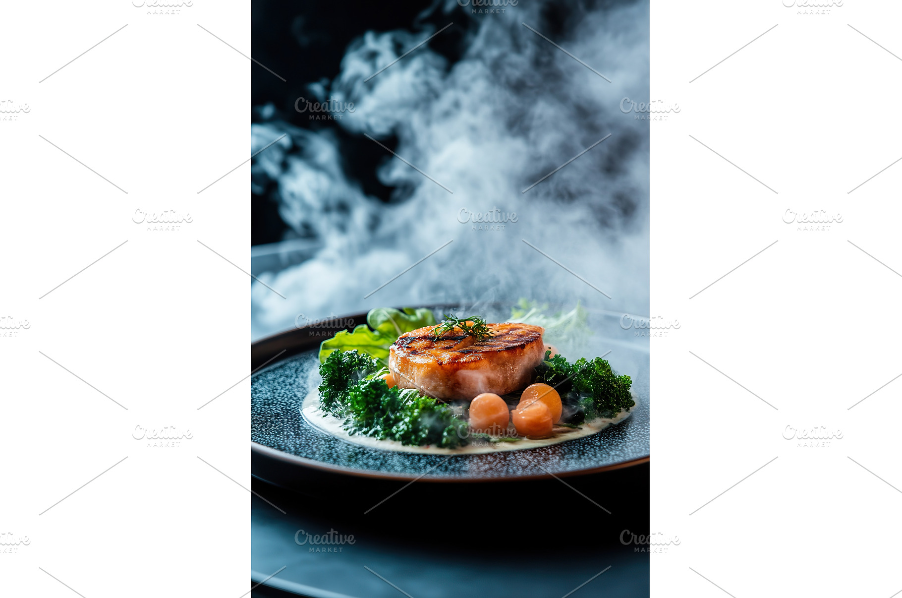 Elegant cuisine grilled salmon with, an Arts & Entertainment Photo by Lermont51