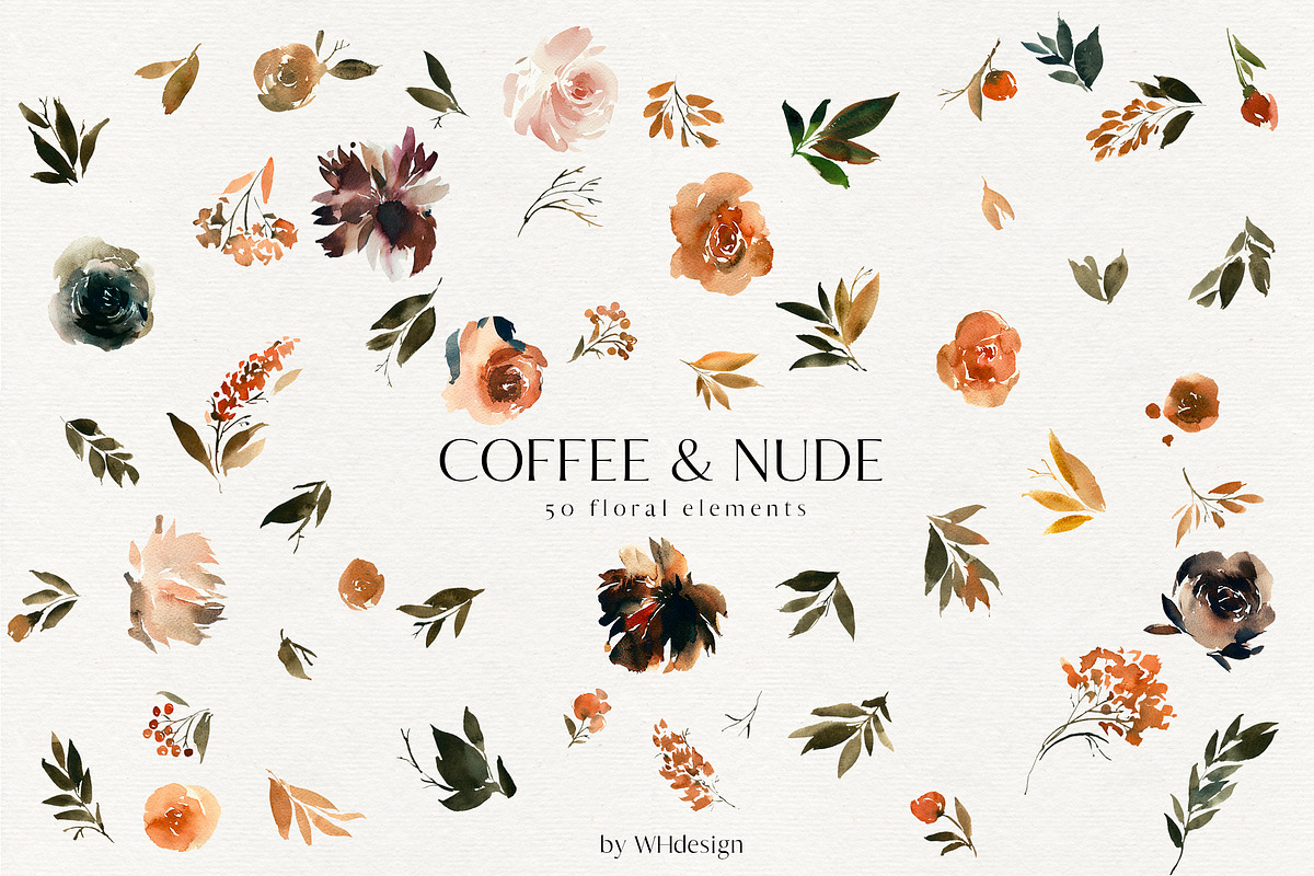 Coffe & Nude Watercolor Flowers PNG, a Decorative Illustration by whiteheartdesign (Photo 6 of 11)
