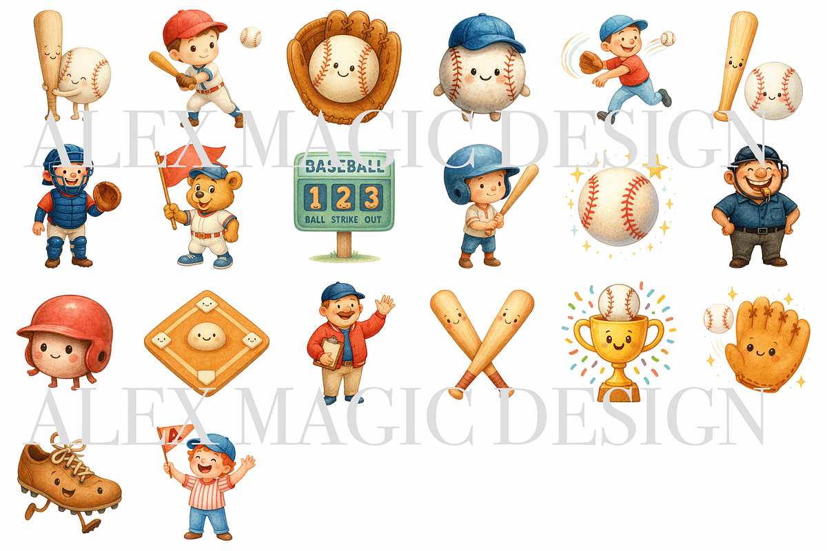 Baseball Clipart Set, a Decorative Illustration by Pati Charm Studio (Photo 2 of 8)