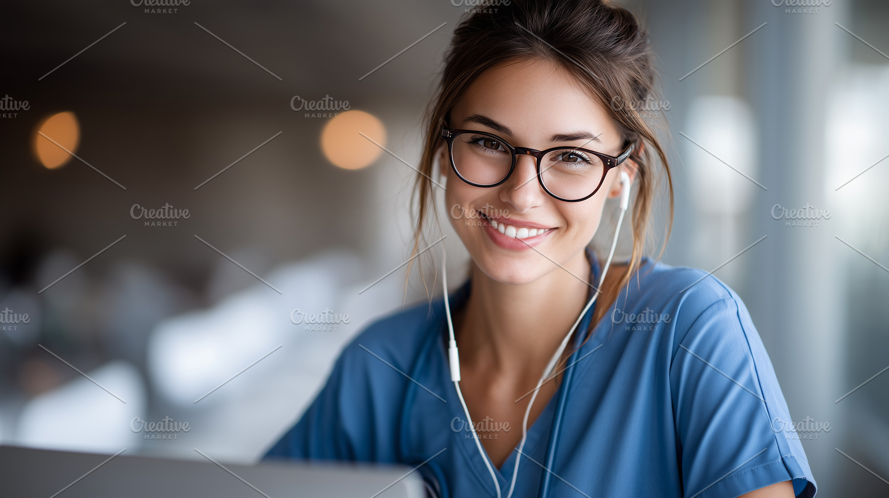 Smiling young nurse in blue scrubs, a Health & Medical Photo by MistyDay