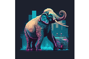 Cool Neon Party Dancing Mammoth