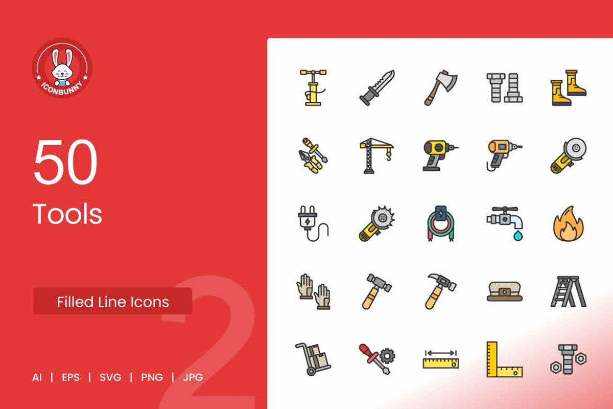 50 Tools Filled Line Icons, an Icon by IconBunny (Photo 1 of 2)