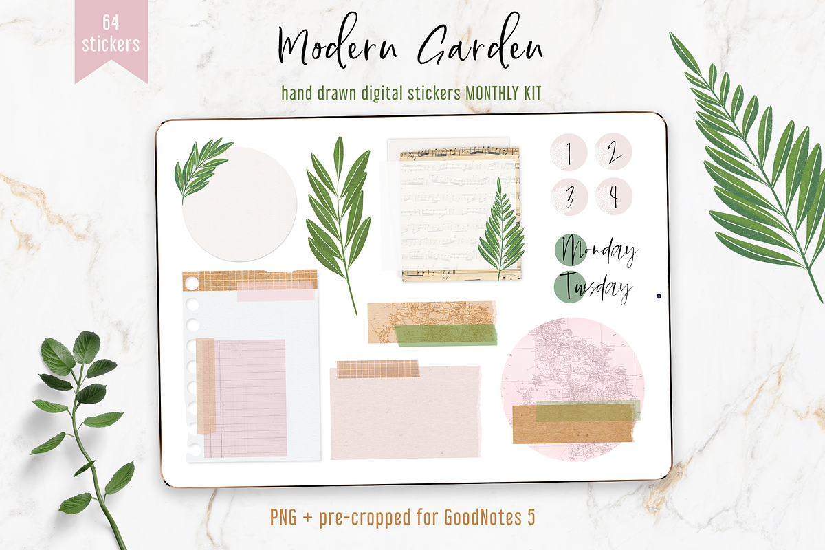 Modern Garden Digital Stickers + PNG, an Illustration by Oh Mia Studio (Photo 1 of 2)