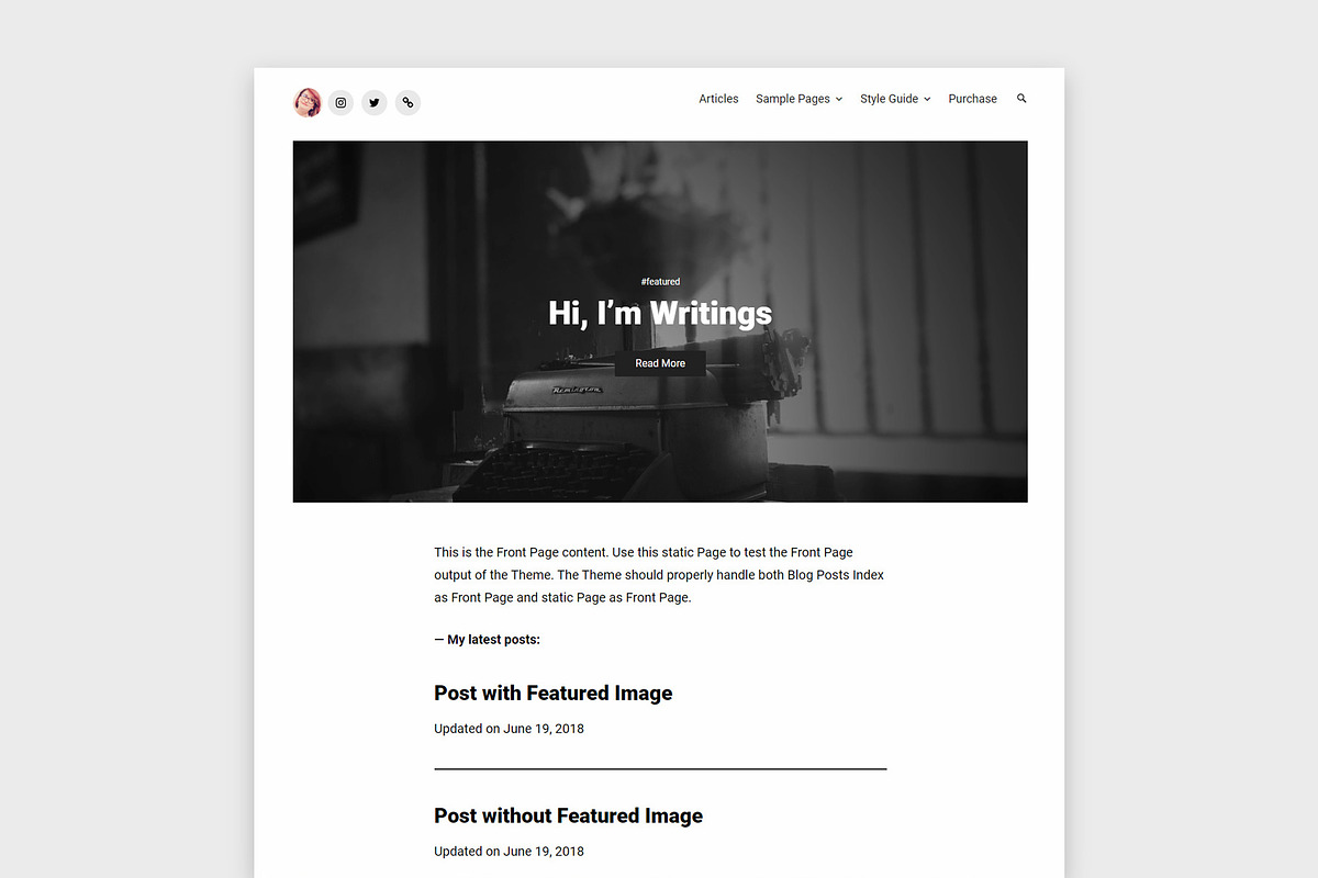 Theme for writers - Writings Pro, a WordPress Template by DinevThemes (Photo 1 of 5)