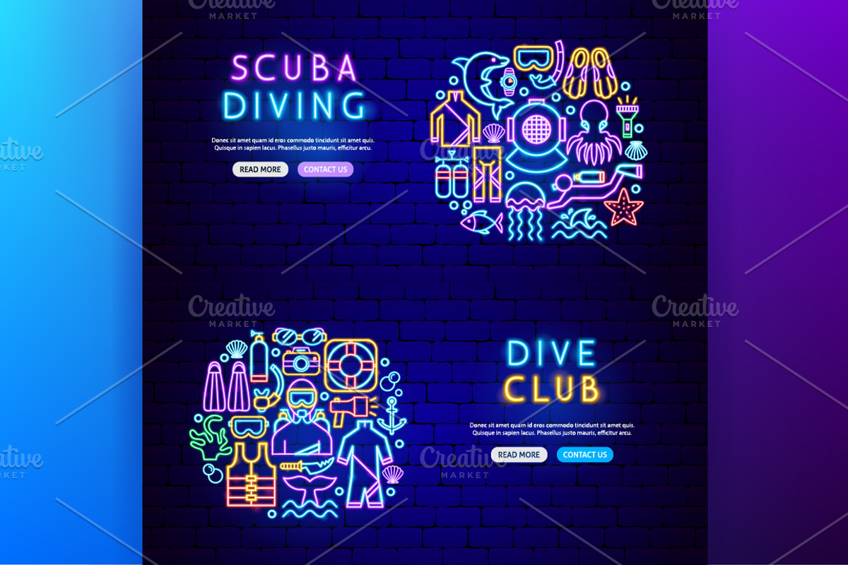 Scuba Diving Neon Vector Icons, an Outline Icon by Anna_leni (Photo 6 of 9)