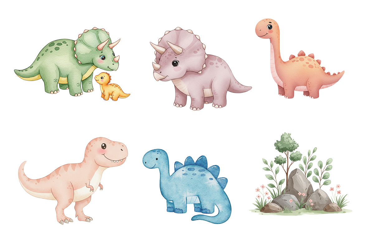 Watercolor Dinosaurs Clipart, an Animal Illustration by BerryPieArt (Photo 3 of 4)