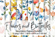 Flowers and Butterflies Digital Pape, an Illustration by Mashimara (Thumbnail 1 of 5)