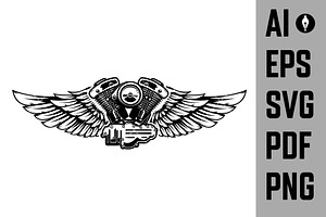 Set Of Winged Motorcycle Engine SVG