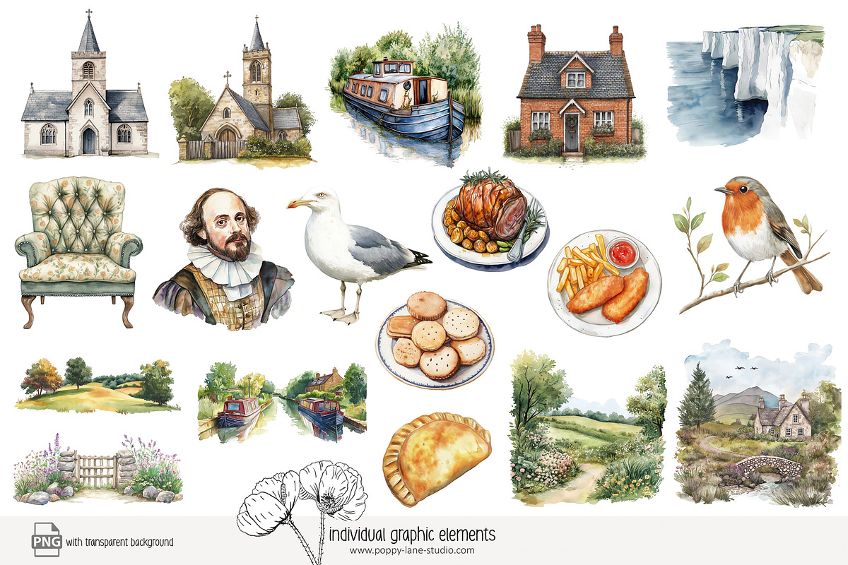 100 watercolour England clip art, a Person Illustration by Poppy Lane Studio (Photo 5 of 10)