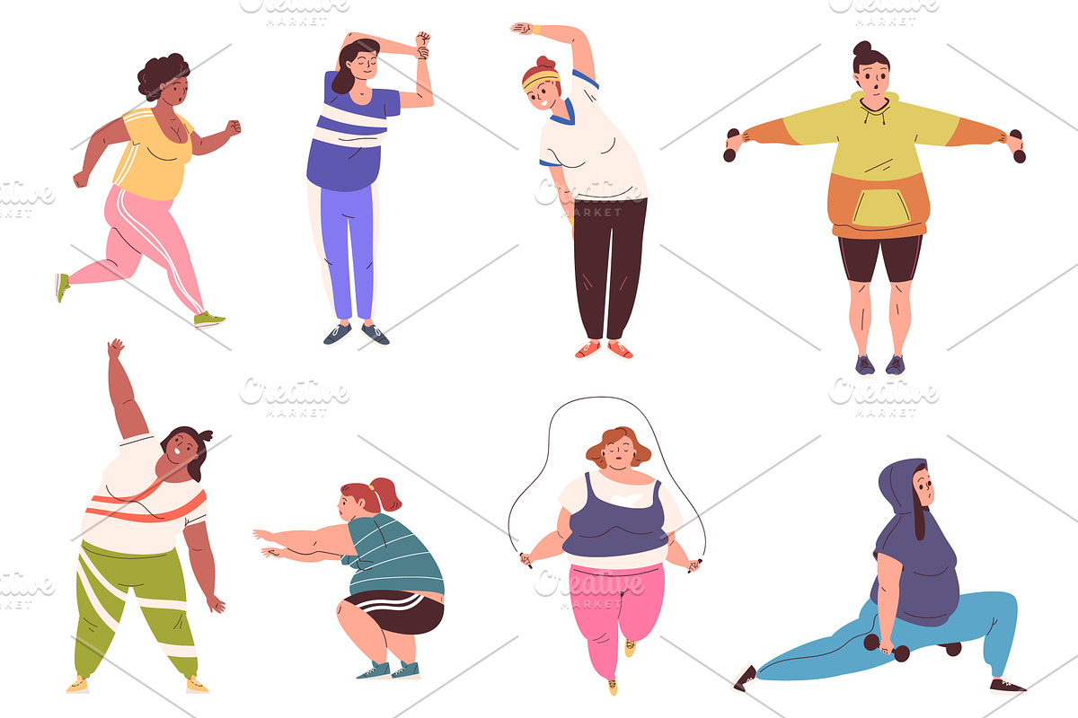 Obese woman exercises. Fat, a Sport Illustration by Stock-Smart-Start