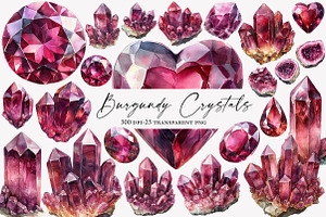 Watercolor Burgundy Crystals and Gem, an Illustration by Designworld