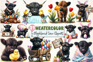 Easter Black Highland Cow Sublimatio, a Seasonal Illustration by Rose Art