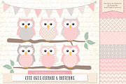 Owls Clipart & Patterns in Soft Pink, an Animal Illustration by Amanda Ilkov (Thumbnail 1 of 4)