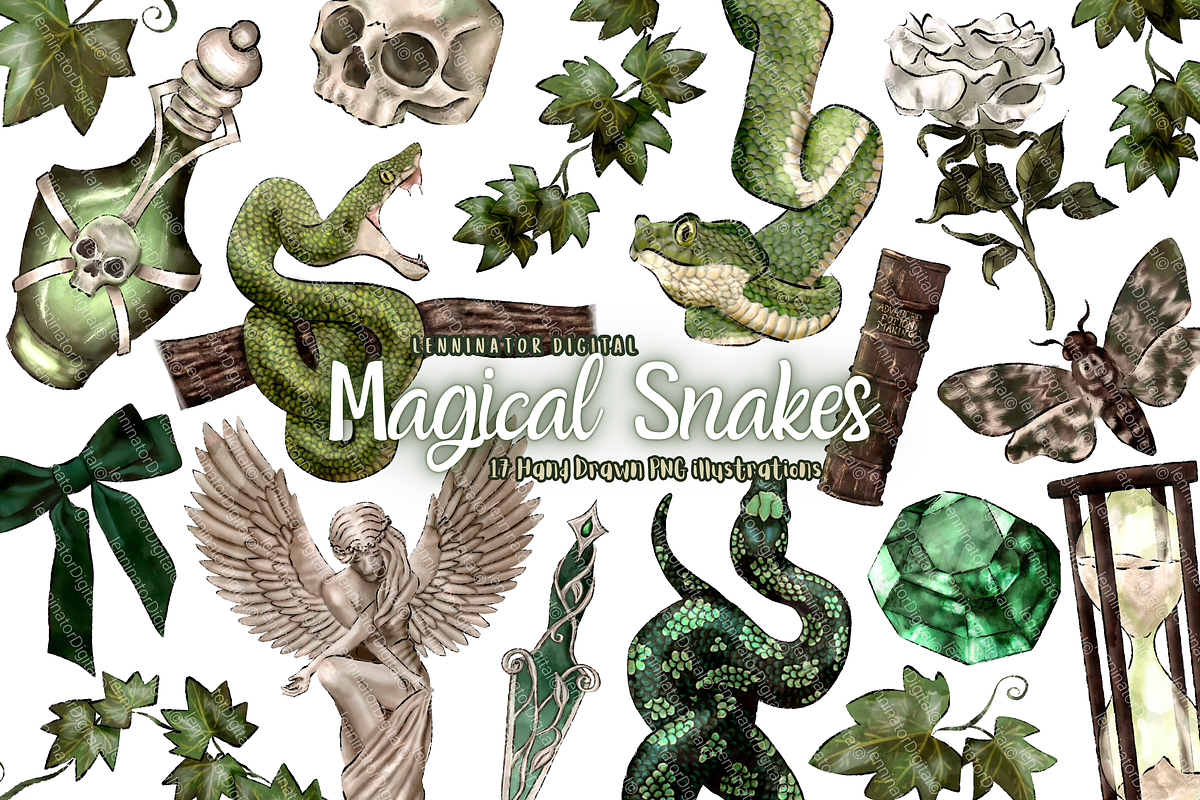 Magic Snake Clipart - Hand Drawn PNG, an Animal Illustration by Lenninator Digital (Photo 1 of 7)