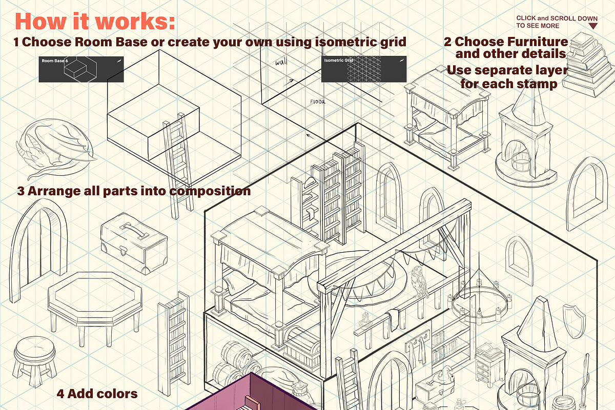 ISOMETRIC INTERIOR PROCREATE CREATOR, a Brush Add-On by AlexandraArt (Photo 3 of 9)