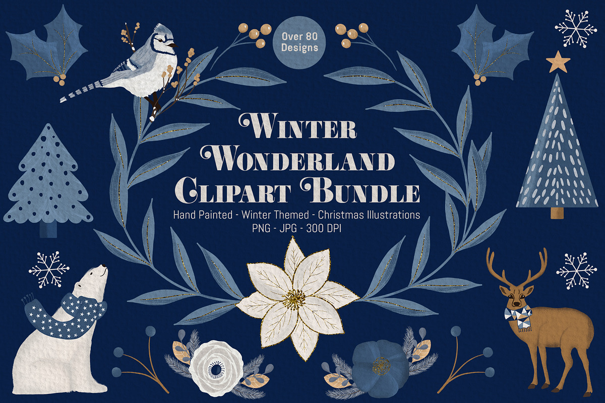 Blue & Gold Christmas Clipart, an Animal Illustration by The Audacious Brush (Photo 1 of 16)