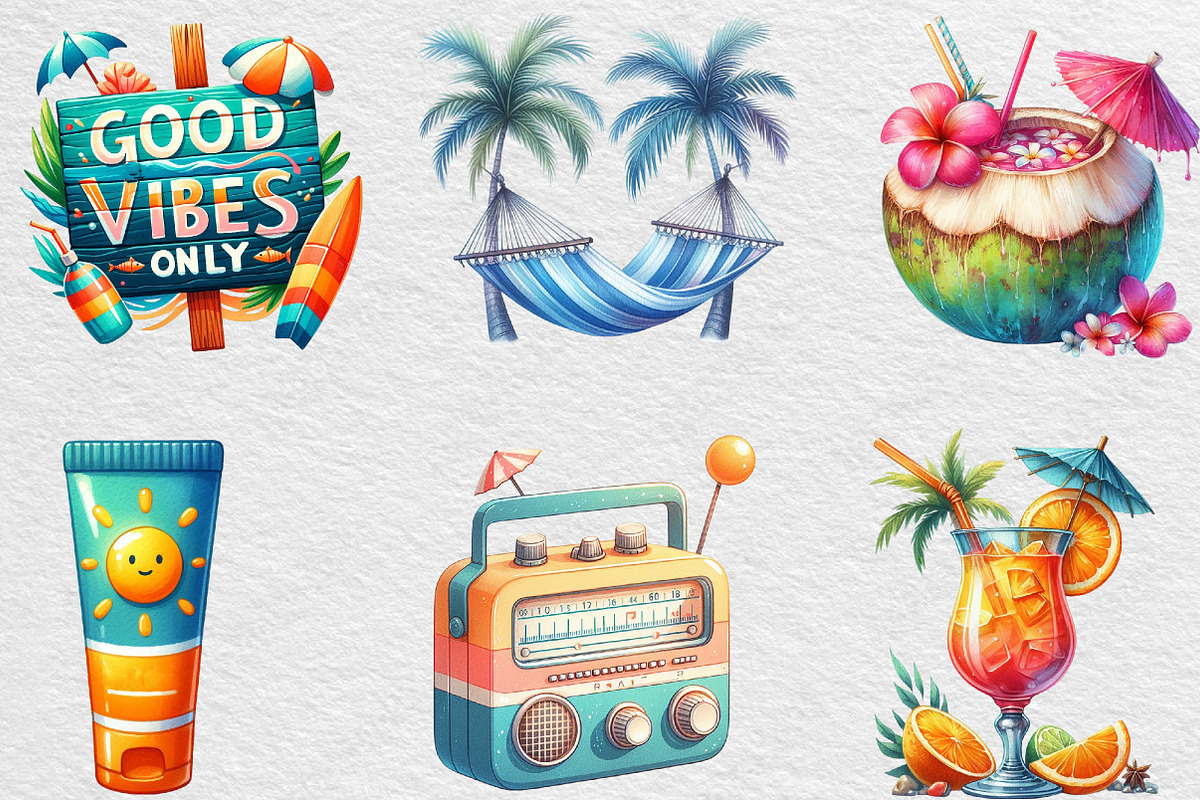 Watercolor Summer Vibe Clipart, an Illustration by Black Bird Studio (Photo 4 of 6)
