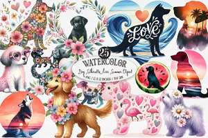 Dog Silhouette Love Summer Clipart, an Illustration by Designking