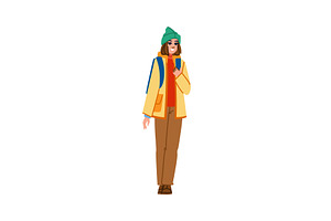 Young woman walking and using, an Education Illustration by pikepicture