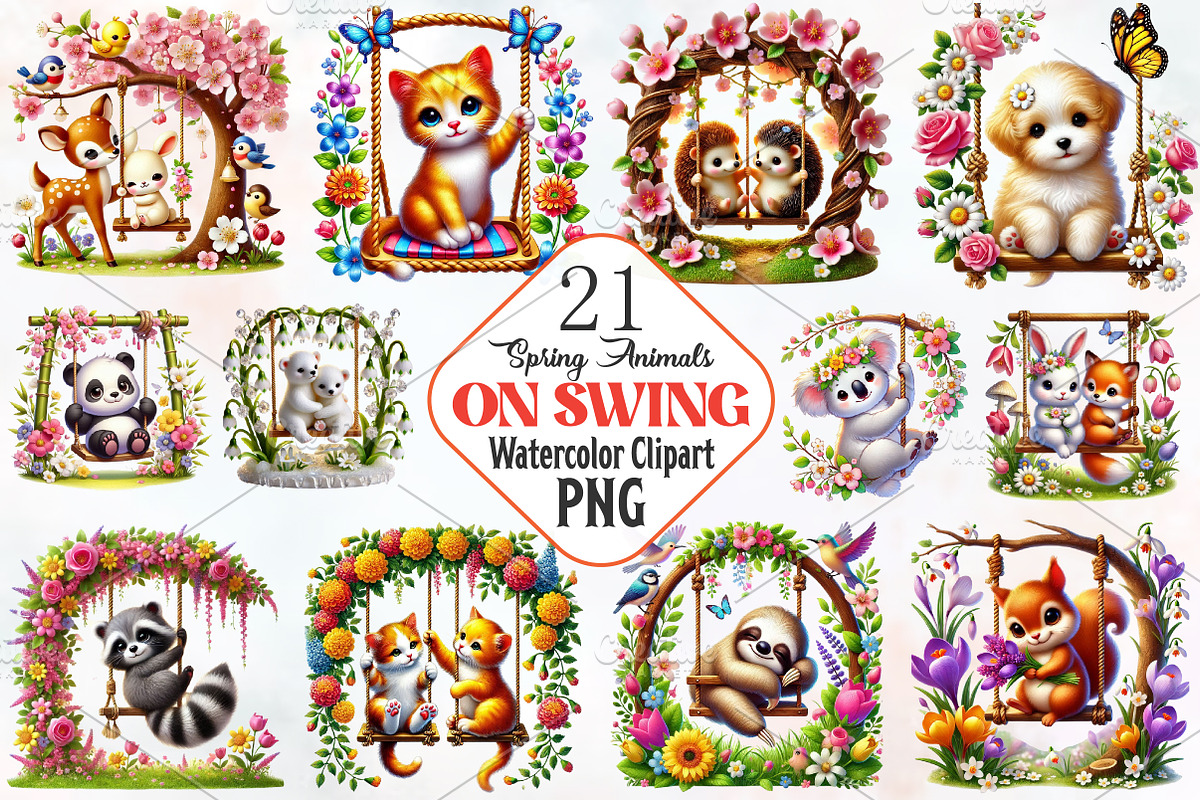 Spring Animals On Swing Clipart, an Illustration by RobertsArt (Photo 1 of 7)