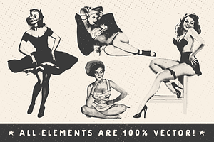 Retro Halftone Pinup Girl Pack