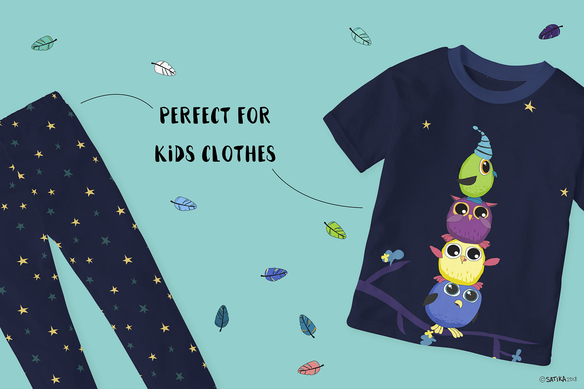 Midnight Owls - vector set for kids, an Illustration by Satika (Photo 4 of 5)