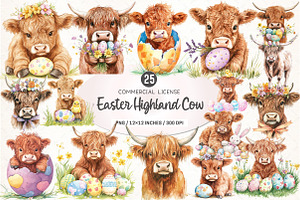 Easter Highland Cow Clipart PNG, an Illustration by SinaCreation