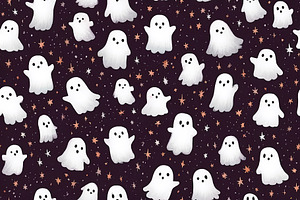 Cute ghosts on a dark background create a spooky Halloween atmosphere, a Background Photo by OSORIOartist