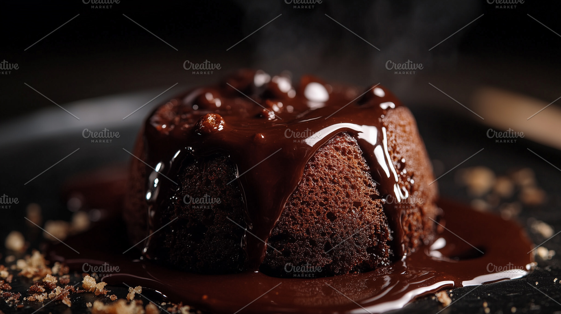 Close up on a chocolate lava cake, a Food & Drink Photo by MistyDay