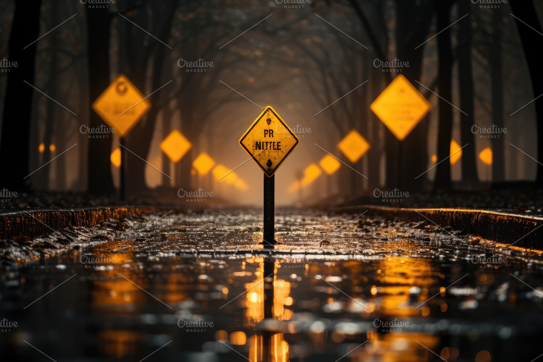 Black road sign standing in the cent, a Photo by SaroStock