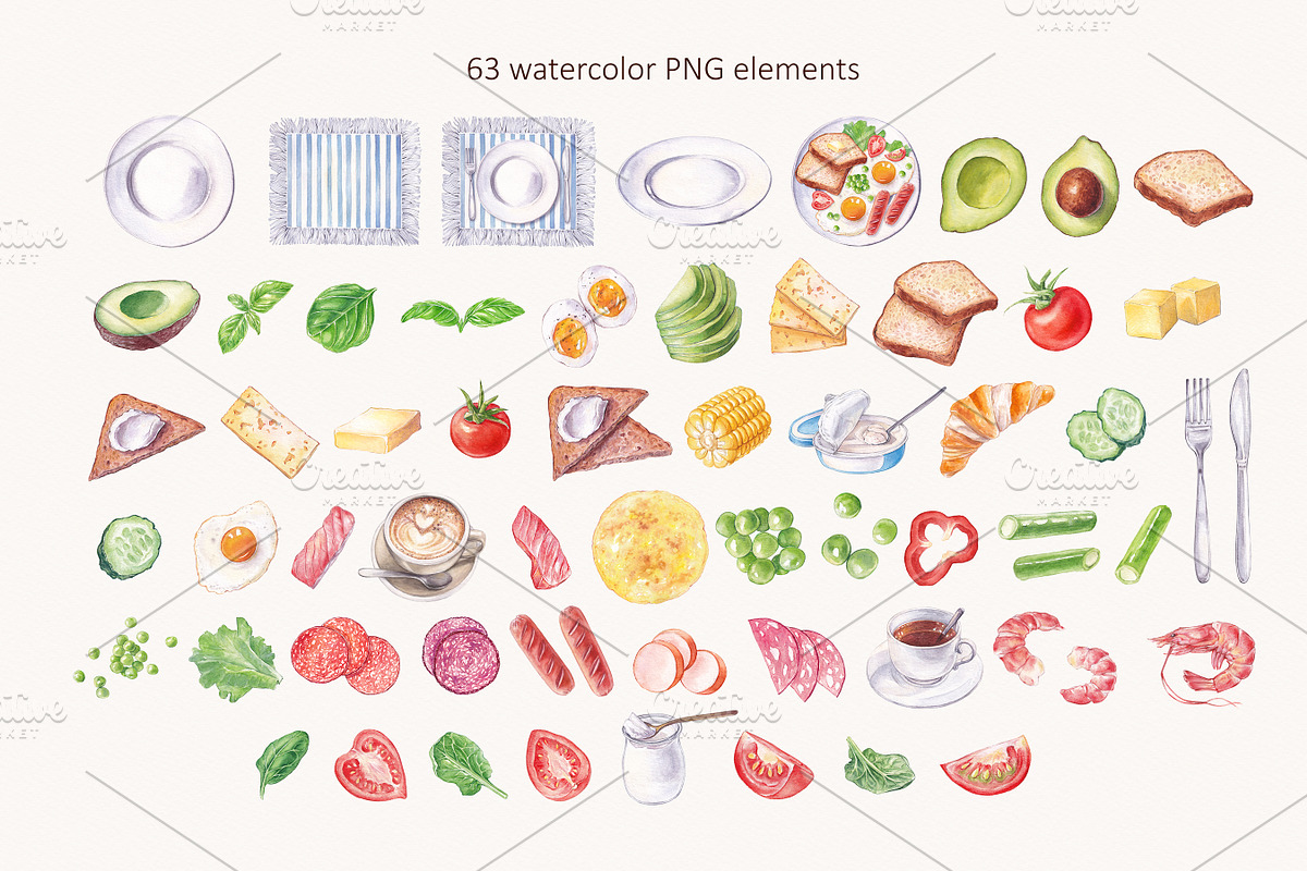 Watercolor Breakfast Clipart, a Food Illustration by Blowballmay (Photo 2 of 4)