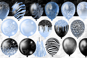 Blue And Black Balloons Clipart