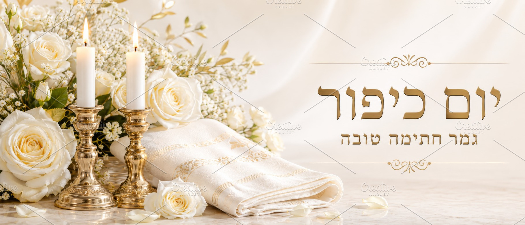 Yom Kippur table setting with candle, a Photo by Dvoevnore photos