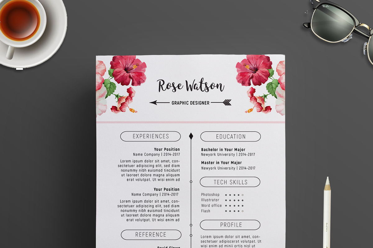 Watercolor Elegant Flower Resume G, a Resume Template by Showy68 Template (Photo 2 of 5)