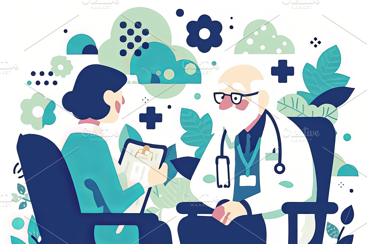 Healthcare professional consulting a patient in a serene and natural environmen, an Illustration by AS photostudio