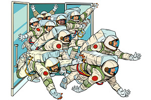 Astronauts Run Out Of The Spacecraft