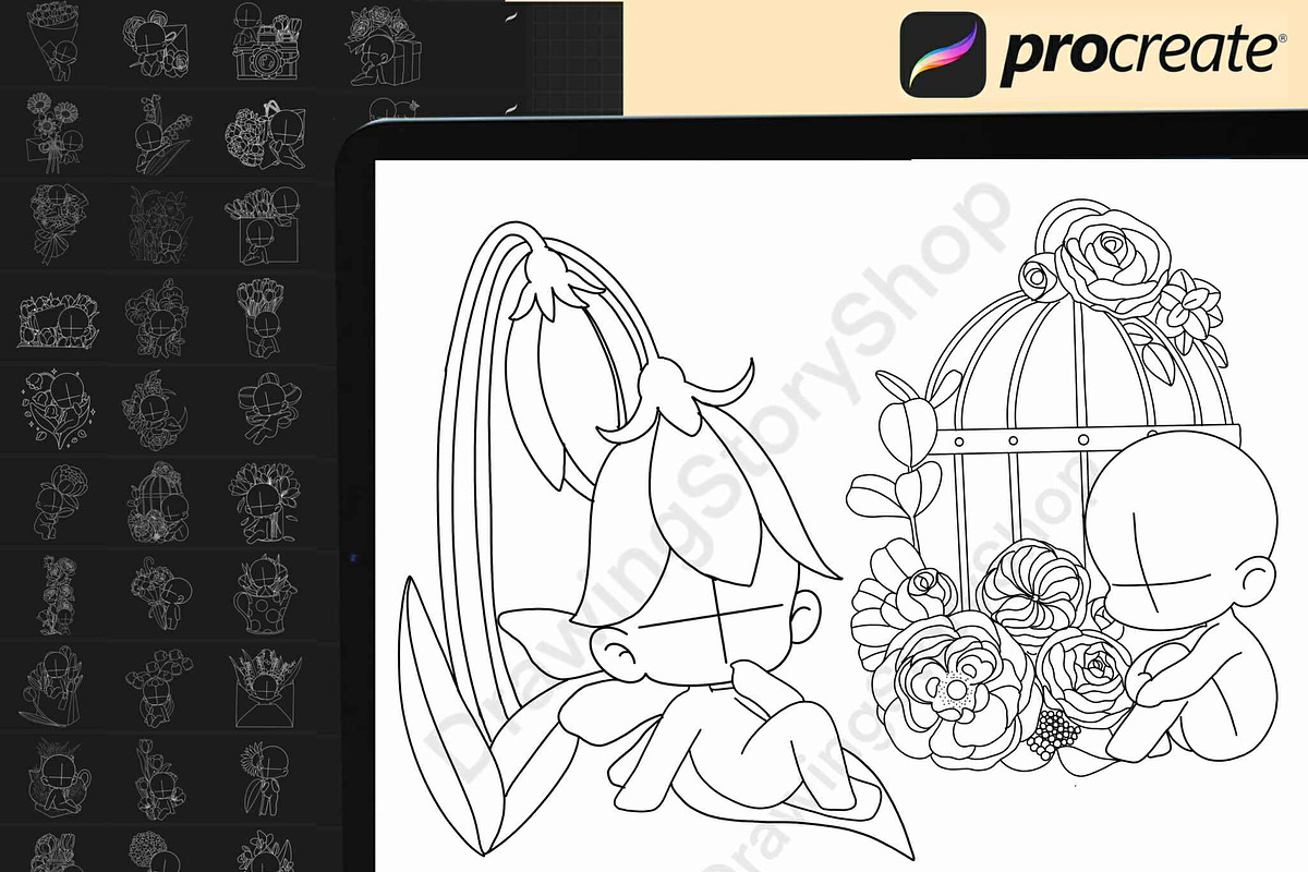 50 Procreate Chibi & Flower Stamps, a Brush Add-On by DrawingStoryShop