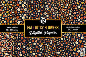 Fall Dark Ditsy Florals Pattern