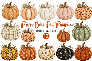 Preppy Boho Fall Pumpkin Clipart, a Seasonal Illustration by Designworld