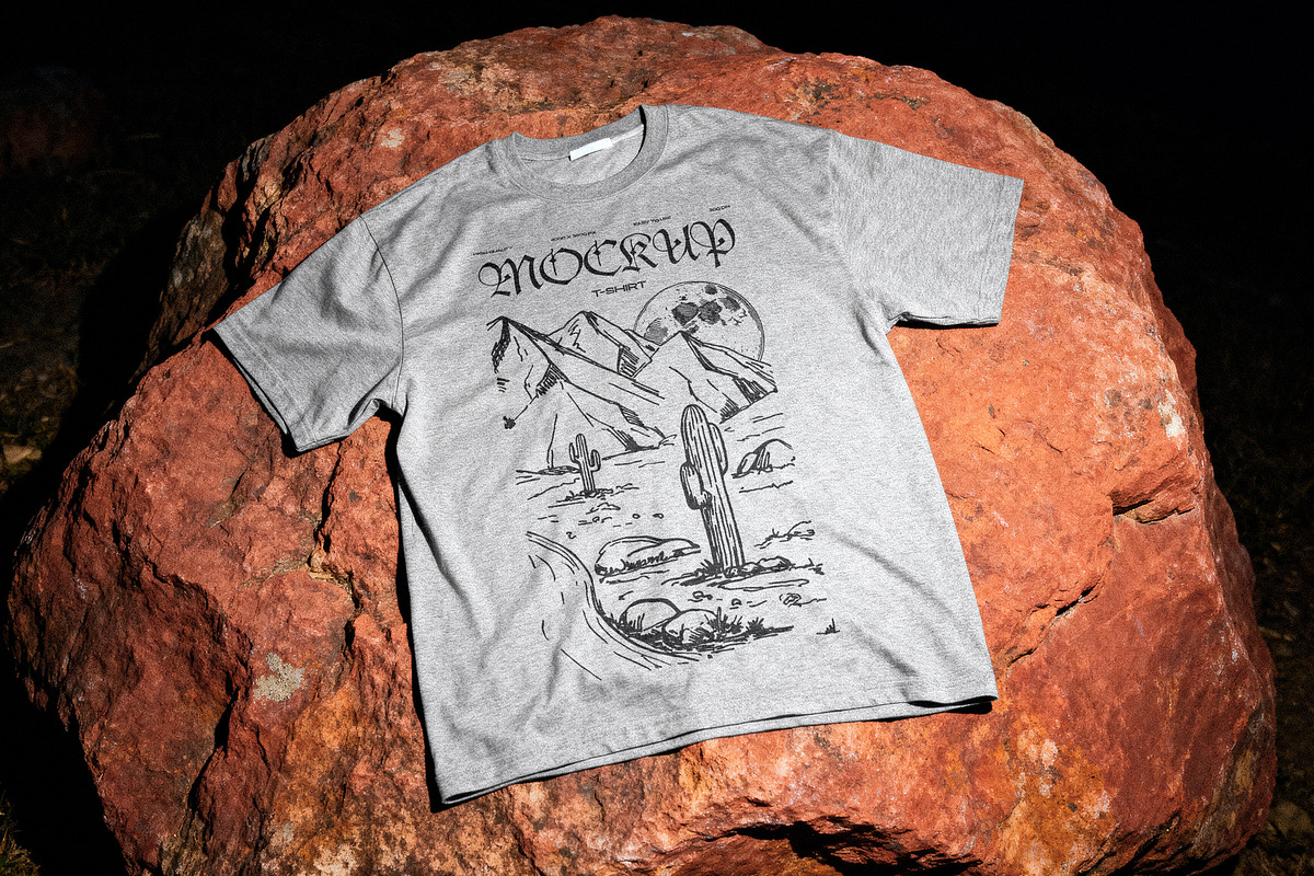 Outdoor T-Shirt Mockup on Stone, a Shirt Mockup by Design Squad (Photo 3 of 4)