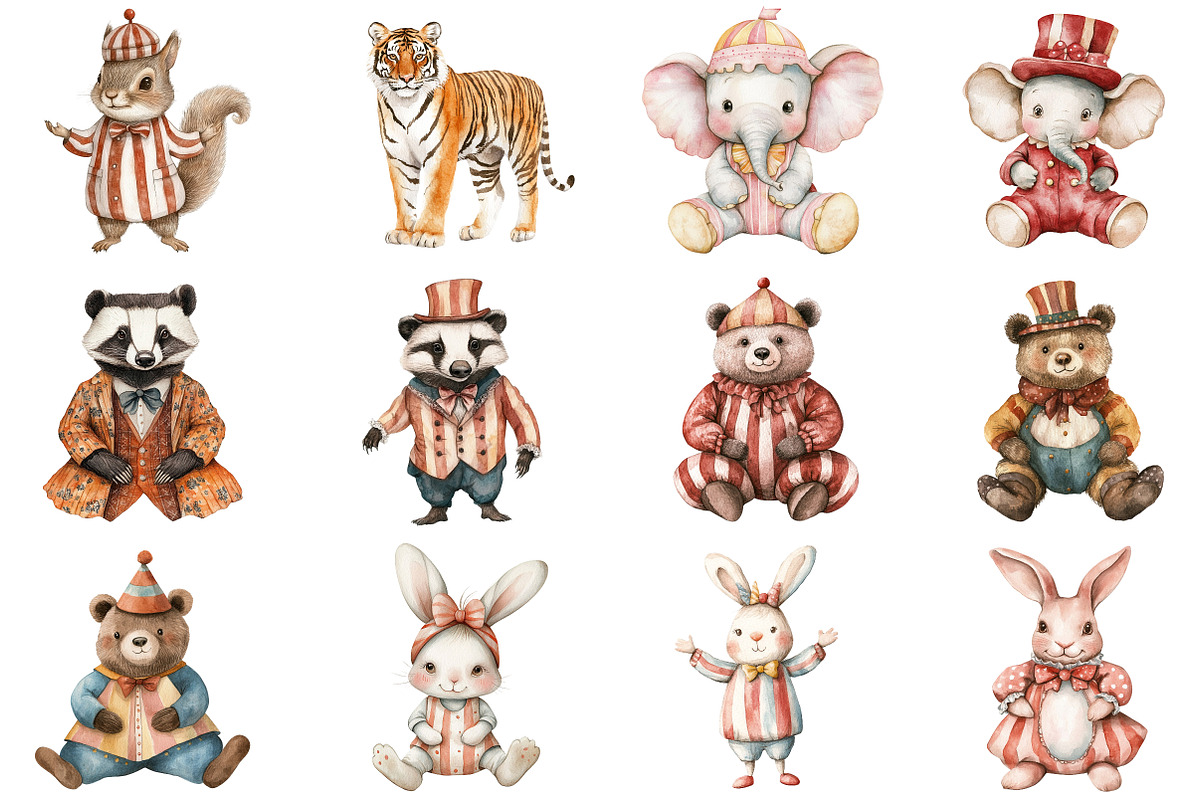 Watercolor Vintage Circus Party Anim, an Illustration by CitraGraphics (Photo 3 of 5)