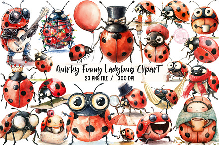 Quirky Funny Ladybug Clipart, an Illustration by Libby Wishes