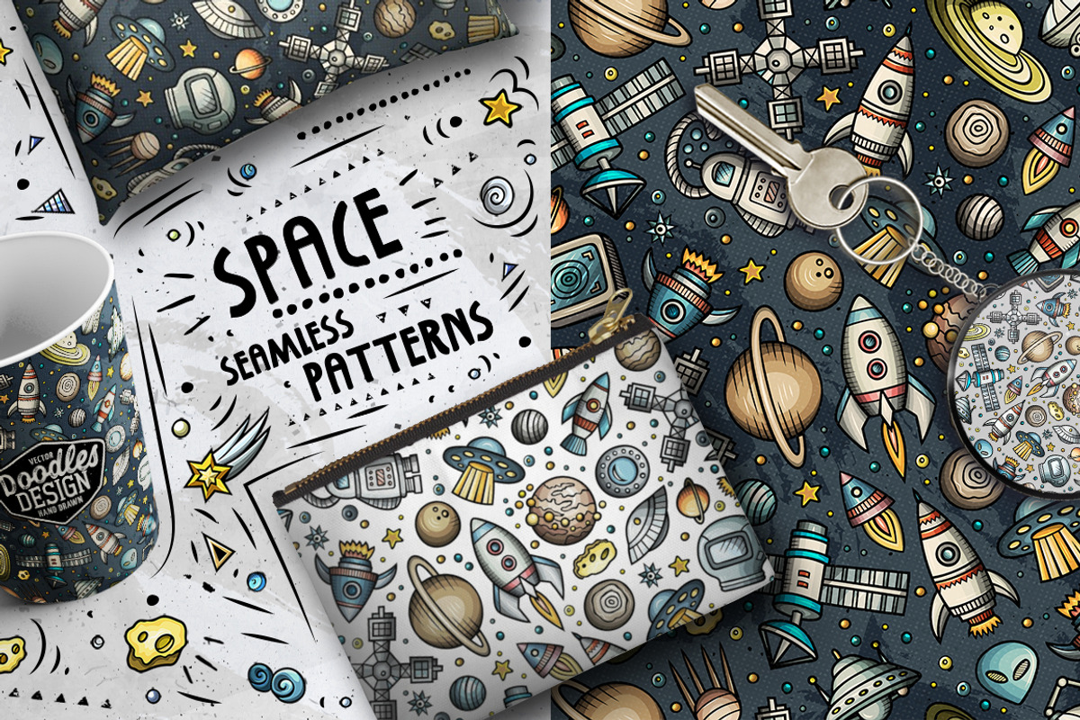 Space Doodle Seamless Patterns, a Pattern Graphic by BALABOLKA (Photo 2 of 8)