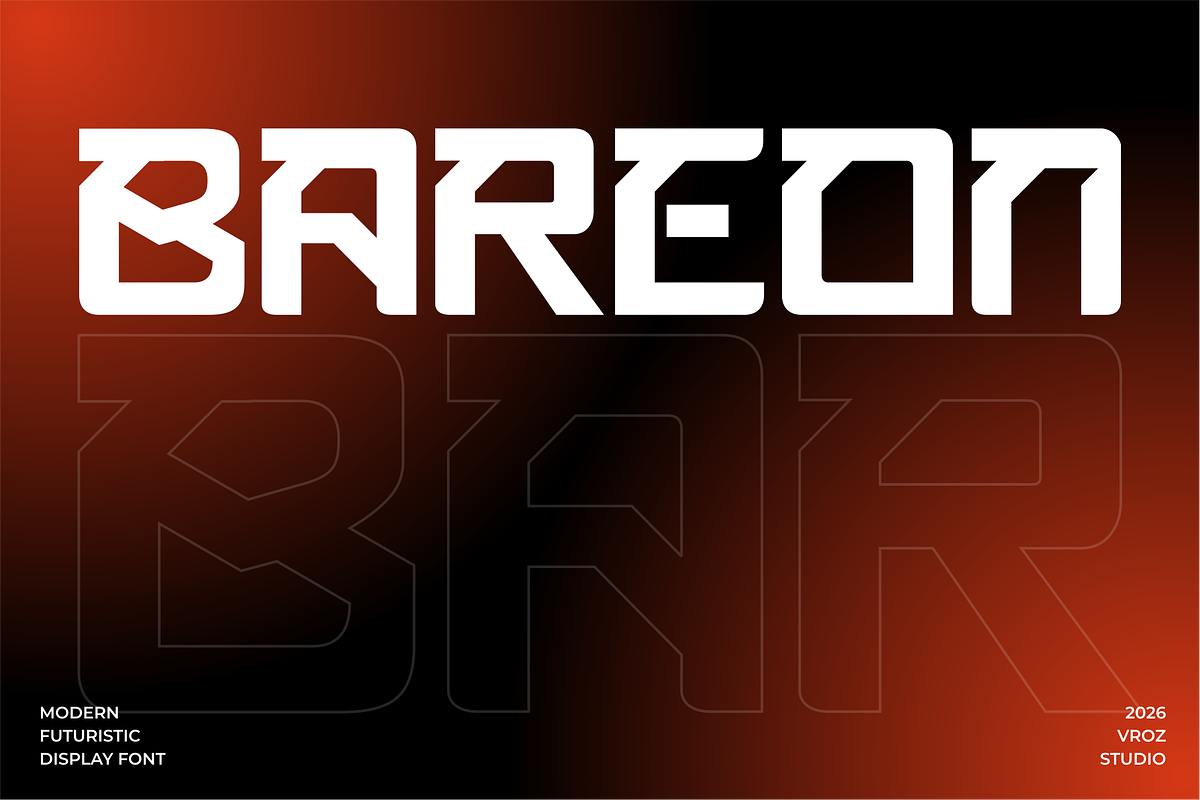 Bareon - Modern Futuristic Display, a Sans Serif Font by Vroz Studio (Photo 1 of 8)