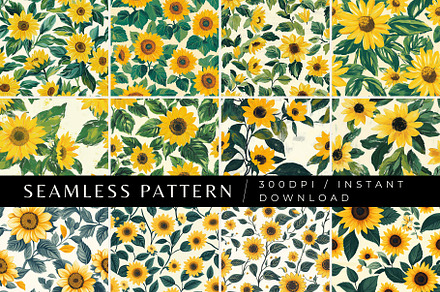 12 Joyful Sunflower Seamless Pattern, a Pattern Graphic by Inknfolly