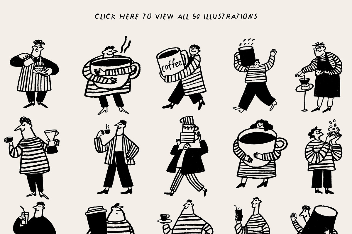 50 Hand-Drawn Сoffee Characters, a Food Illustration by Veyla (Photo 4 of 13)